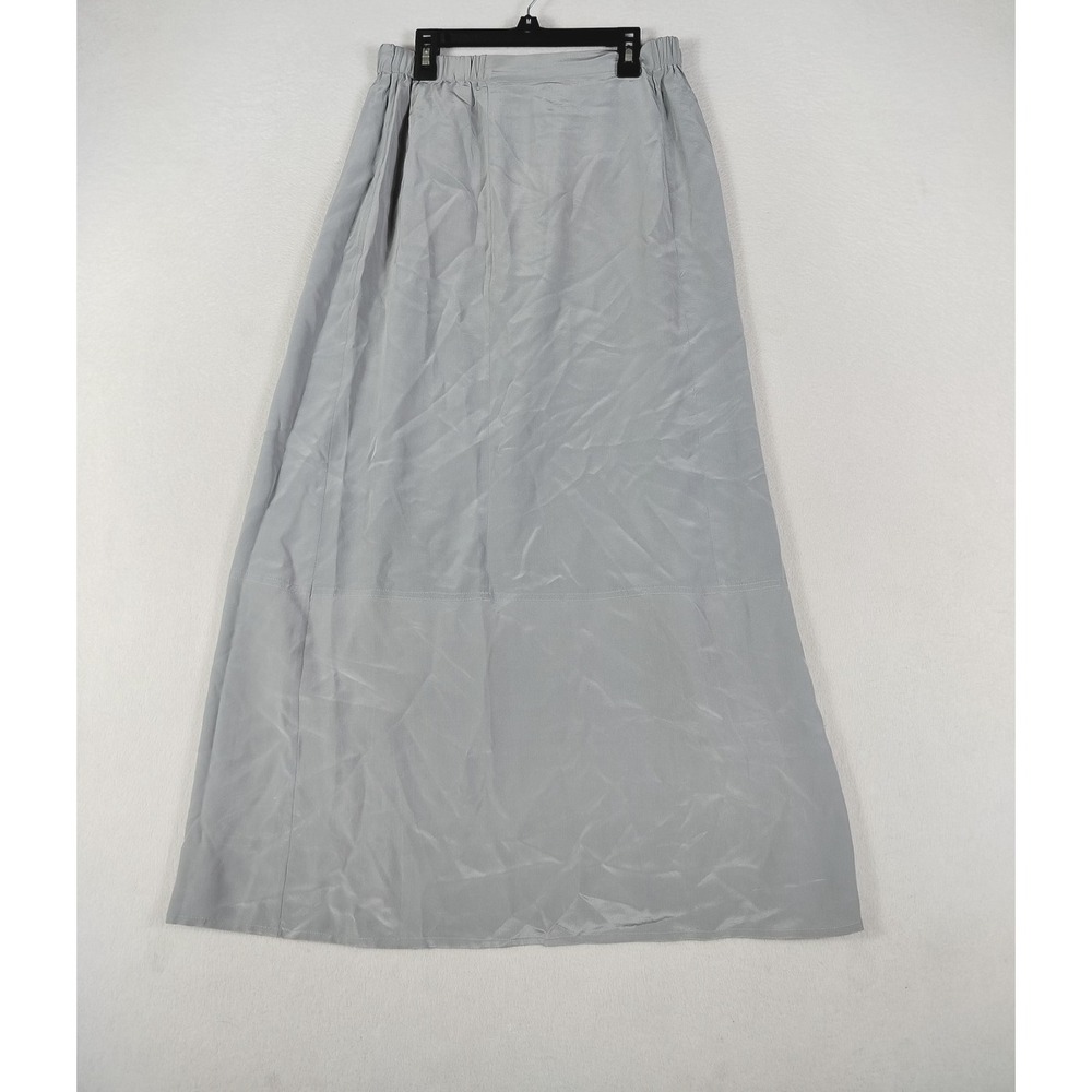 Diane Gilman Maxi Skirt Womens Medium Gray Silk Satin Long Slit NWT - Picture 2 of 12
